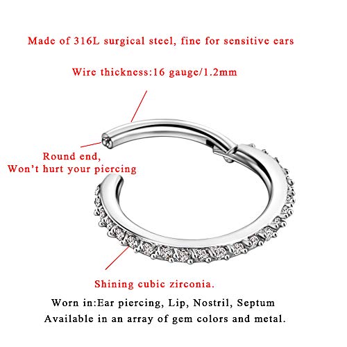 Fansing Small Tragus Hoops 16G Nose Rings Hoops 6Mm Cartilage Earrings Hoop For Women 16 Gauge Pave Set Cubic Zirconia Tragus Daith Helix Lobe Rook Ear Piercing Jewelry #TOP1