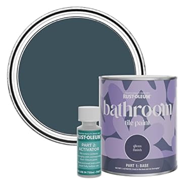Rust-Oleum Blue Water-Resistant Bathroom Tile Paint in Gloss Finish - Evening Blue 750ml