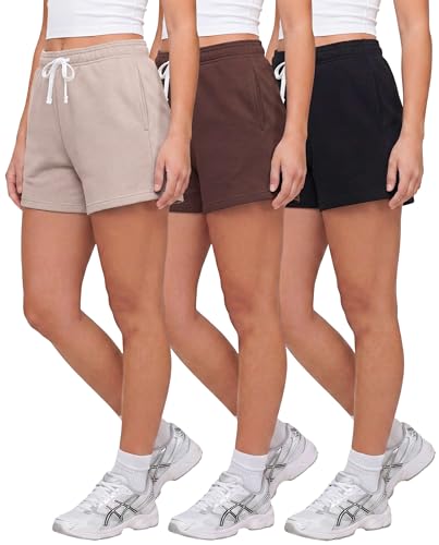 3 Pack Women's Fleece Athletic Sweat Shorts Casual Lounge Pajama PJ Pockets