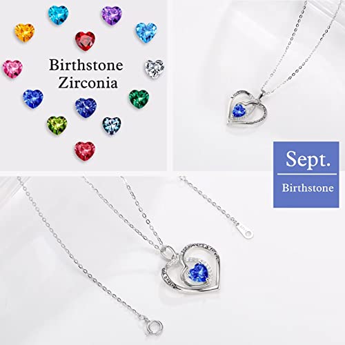 925 Sterling Silver Love Heart Necklaces For Women, Rose Heart Pendant September Birthstone Sapphire Necklace Valentine Mothers Day Birthday Gifts For Mom Grandma Sister Best Friends From Daughter Son #TOP3
