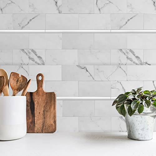 Questech Decor Tile Trim, 1/2 X 12 Inch Soho Pencil Tile Trim, Decorative Tile Edge Trim, Decorative Shower Tile Border, Kitchen Backsplash Tile Trim, Bright White Matte, 6 Pack