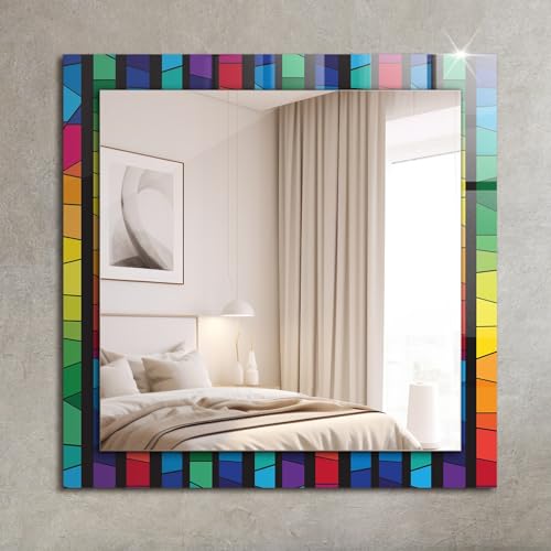 Miroir carré suspendu 60x60 cm avec impression effet vitrail - 3