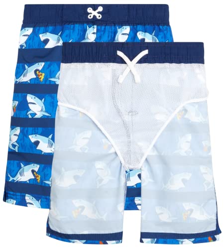 Ixtreme Boys' Rashguard Set - Upf 50+ 2-Piece Long Sleeve Swim Shirt And Trunks Swimsuit Set (Infant/Toddler/Kid), Size 14, Royal/Pizza Shark #TOP3