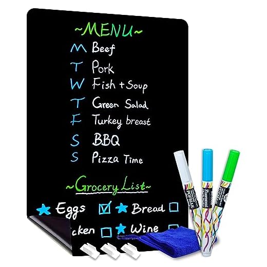 CUHIOY Magnetisches Chalkboard, Kühlschrank Magnettafel A3, Kühlschrank Notizblock, Plantafel zum Trockenlöschen für Memo, wöchentlicher Essensplaner,Einkaufsliste,To-Do-Liste,3 Kreidemarker 1Radierer