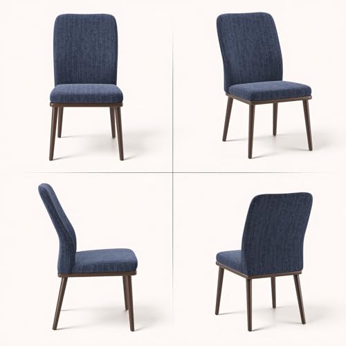Image of Stylish Dining Chairs Set of 2, Upholstered Parsons Dining Room Chair with Nailhead Trim, Kitchen Room Chair with Thick Cushions and Wood Legs, Modern Contemporary, Blue