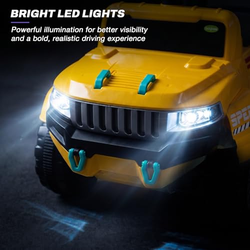 Image of Baybee Speedy Baby Ride on Car for Kids | Portable Kids Car with LED Lights, Music & Storage Basket | Push Toy Cars with High Backrest | Toddler Rideons Jeep for 1 to 3 Years Boys Girls (Yellow)