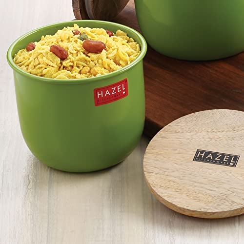 Image of HAZEL Airtight Container for Kitchen | Tea Coffee Sugar Containers |Food Grade Storage Box For Kitchen with Wooden Lid, Set of 4, 700 ML, Green