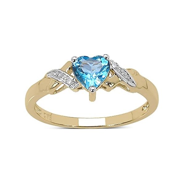 The Blue Topaz Ring Collection: 9ct Gold Heart Shaped Swiss Blue Topaz & Diamond Set Shoulders Engagemen Ring, Mother's Day, Size H,I,J,K,L,M,N,O,P,Q,R,S,T,U,V,W …