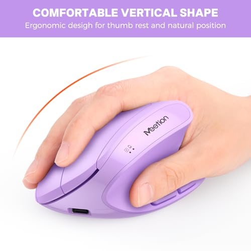 Image of MEETION Wireless Ergonomic Split Keyboard Vertical Mouse Combo, Full Size Rechargeable Keyboard with Wrist Rest for Windows Mac Laptop Desktop, Purple