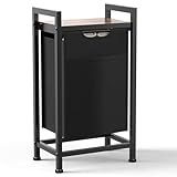 Sweetcrispy Wäschesammler mit Rollen, Wäschekorb 1 Fach, 56 L, mit Ablage, abnehmbarer Wäschesack, Wäschewagen für Waschküche/Bad, Schwarz