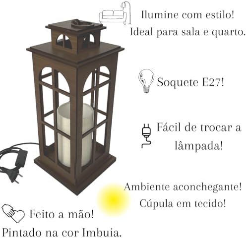 Luminária De Chão Lanterna Lampião Lepus Colonial Para Sala Mesa Mdf Cúpula Bivolt Fiação 1,5 metros