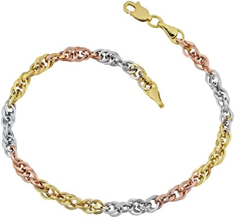10k Tricolor Gold Double Cable Link Bracelet (7.25 inch)