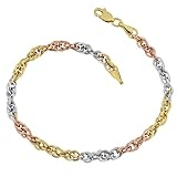 10k Tricolor Gold Double Cable Link Bracelet (7.25 inch)