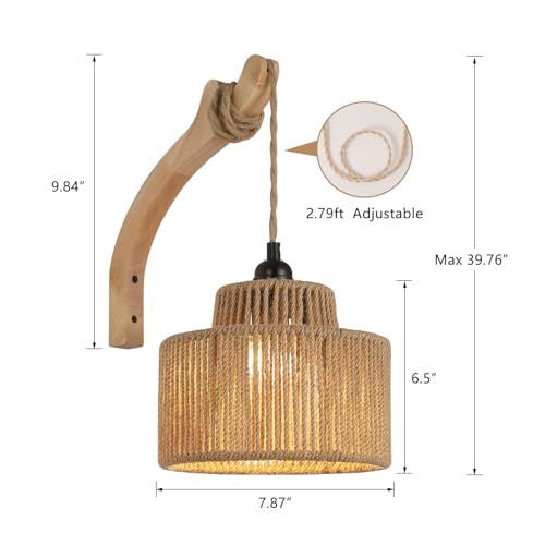 Image of Dijiahua Boho Wall Sconces Set of Two Battery Operated,Wireless Rechargeable Woven Rattan Sconces Wall Lights with Remote, RGB 12 Colors Dimmable Wall Lamp, Wood Indoor Cordless Sconce Lighting