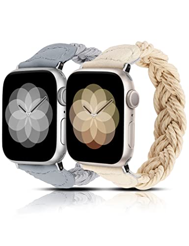 Image of Minyee Compatible with Apple Watch Band Braided 41mm 40mm 38mm 42mm 44mm 45mm 46mm 49mm Women,Solo Loop Stretchy Slim Elastic Woven Cute Bracelet Strap for iWatch Series 10 9 Ultra SE 8 7 6 5 4 3 2 1