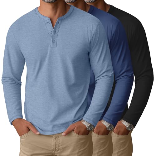 August Alley 3 Pack Men's Big and Tall Long Sleeve Henley Shirts XL 3Color