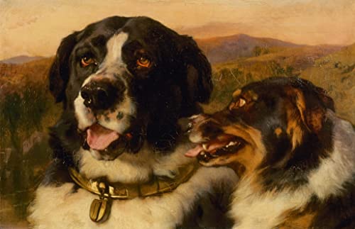 Prints toile peinture murale les chiens Twa par Edwin Landseer grand format 60x90cm