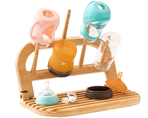 Image of Baraiser Bottle Drying Rack, Bamboo Baby Bottle Holder, Portable and Space Saving Bottle Dryer for Baby Bottles Accessories and Feeding Supplies