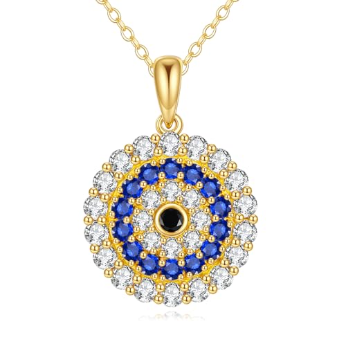 KECHO 14k Gold Evil Eye Necklace Third Eye with Shiny Sapphire Lucky Protection Jewelry for Her, Wife, Mom, Girlfriend 18“