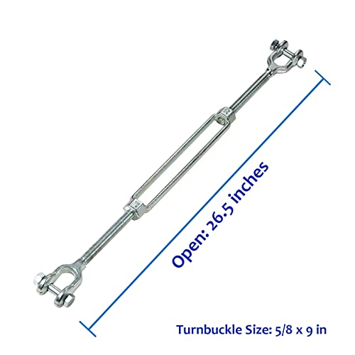 Hot Dipped Galvanized Steel Jaw And Jaw Turnbuckle, 5/8" X 9" Turnbuckle Heavy Duty, 3500 Lbs Working Load Limit, 5/8" * 9In Threaded Diameter - Durable, Weather Resistant Turnbuckles (5/8) #TOP3