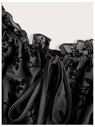 Verdusa Women's Plus Size Gothic Bow Tie Floral Ruffle Tank Top Renaissance Ruched Fitted Tops3