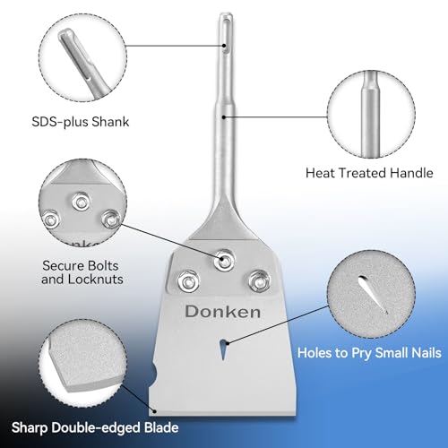 SDS Plus Floor Scraper Kit, 4 Inch Floor Tile Removal Tool SDS Plus Chisel Bit with Replacement Blade, Flat Chisel for Rotary Hammer Drill, Thinset Scraper Adhesives Remover - Image 3