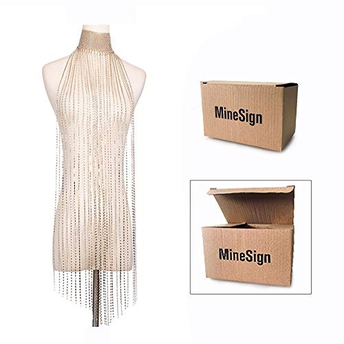 MineSign Rhinestone Choker Necklace Long Tassels Choker Wide Chain Necklace Fashion Jewelry Silver