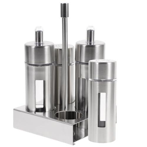 YARNOW Seasoning Bottle Set with Base Stand Removable Stainless Steel Salt Pepper Vinegar Oil Dispensers for Kitchen Countertop Organization
