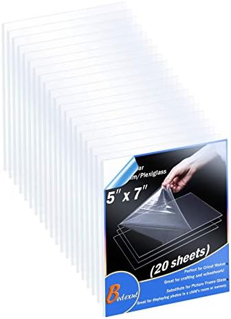 Bedexut 20 Pack 5x7" Plexiglass Sheet 1mm Thick, Clear PETG Panels for Craft Projects,Replacement Picture Frame Glass and Resin Art - Cricut Cutting Special Signs for Wedding,Festival,Party,Office.