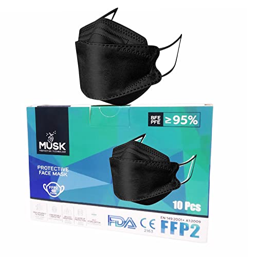 5 Layer Disposаble Face Mask Certified Protection Adults 5-Ply Filtеr Face Mask - Individually Packaged with Inner Sponge Nose Clip for Optimum Comfort (10pcs/box) (Black)