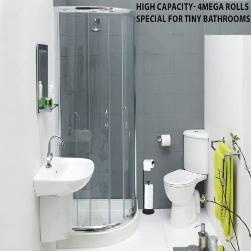 Stainless Steel Toilet Roll Holder Free Standing - Rust Proof Toilet Paper Holder Stand Holds 4 Paper Rolls  Modern Toilet Roll Storage with Heavy Duty Base For Bathroom & Kitchen  Black
