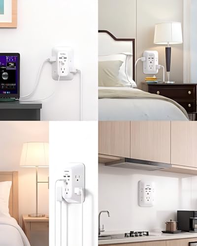 Image of Addtam 5-Outlet Extender Surge Protector, Multi Plug Wall Outlet with 4 USB Wall Charger(PD 20W), Outlet Splitter Power Strip for Home Office Dorm Room Essentials, Plug Extension Outlet 1800J