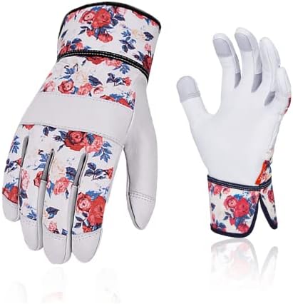 Vgo... 2Pairs Gardening Gloves Ladies,Safety Leather Working Gloves,Thorn Proof,Anti-Slip(Size M,2Colours,GA7444)