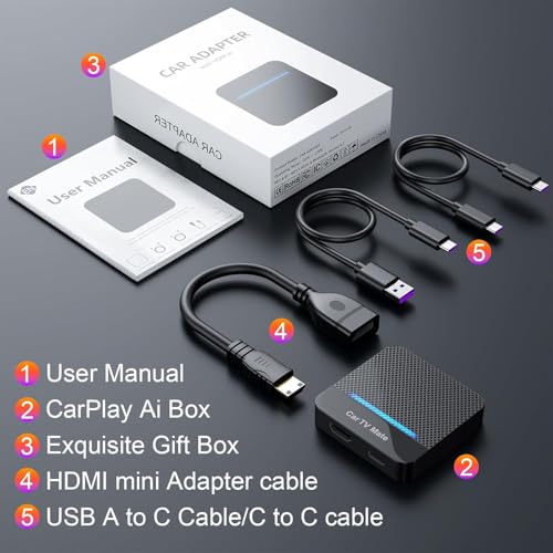 Image of Car TV Mate-HDMl Multimedia Adapter for Fire TV Stick /Google T V Sticks /Game Consoles /Screen Throwers,2 in 1 Carplay T V Adapter with HDMI and USBC Port for iPhone, Convert Wired to Wireless Car Play