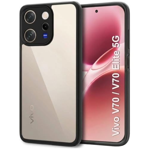 Image of VONZEE Clear Back Case Cover for Vivo V70 5G | Shockproof Design | Hard Back Cover Case for Vivo V70 5G (PC & TPU, Black)