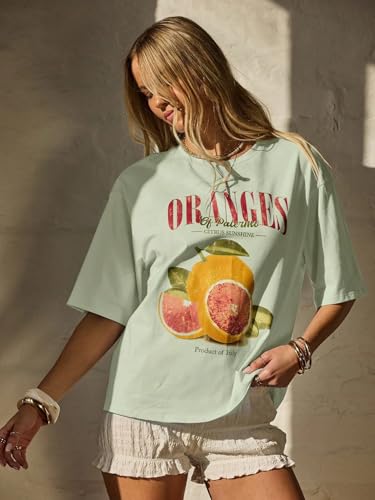 Image of SXV STYLE Women's Oversized Graphic T-Shirt, Oranges of Palermo Citrus Print, Short Sleeve, Cotton Blend