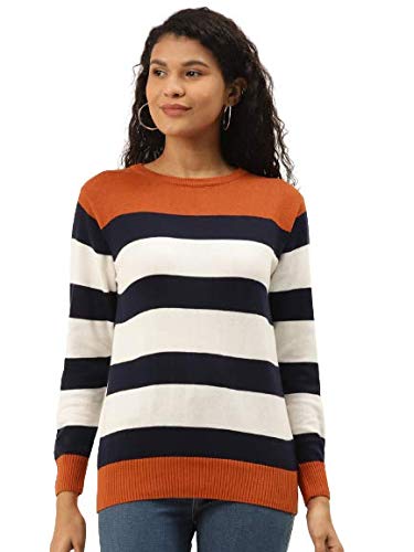 Image of Style Quotient Women's Green Striped Regular Sweaters