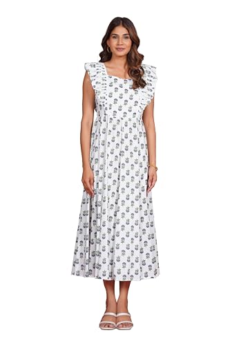 Robe d'été en coton pour femme coupe midi évasée et bretelles larges