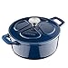 Navaris Cacerola de Hierro Fundido con Tapa - Cazuela con 2 Asas para cocinar en Horno Plancha - Olla cocotte Redonda 24 CM - Marmita de 3.5 L - Azul
