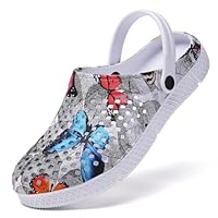 Meidiastra Zuecos para mujer, zapatillas de verano, ligeras, antideslizantes, de goma, para el baño, el jardín, el ocio, para senderismo, mar, playa, piscina, Gris Butterfly, 38 EU