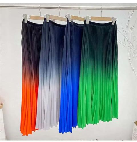 Women's Weekend Maxi Skirt Beach Contrast Elastic High Waist Gradient Thin Pleated Long Skirts4