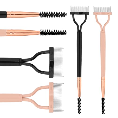 2 Pcs Eyelash Comb, Eyelash Separator Tool with Eyebrow Brush, Black Pink Dual Head Lash Comb, Eyelash Shaper Lash Separator Tool with Cap for Make up Excess Mascara Removal
