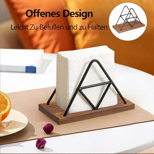 Miniatura 3 de Servilletero, Dispensador De Servilletas, Servilletero Vertical Madera Y Metal, Servilletas De Papel Mesa Con Base De Madera, Para Decoración De Cocina, Restaurantes, Cafeterías, Negro
