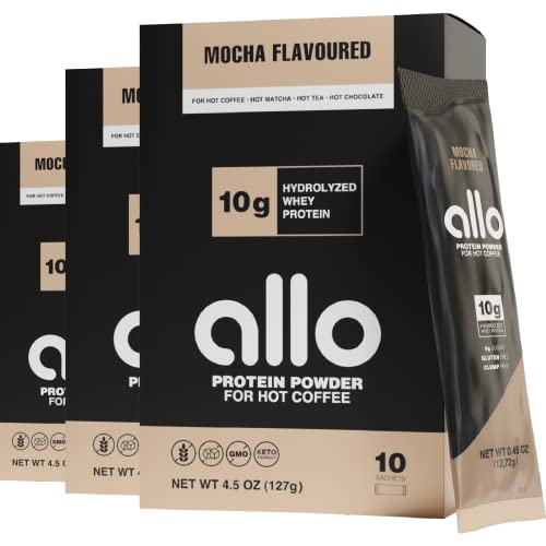Allo Mocha Protein Powder For Hot & Cold Coffee, Tea, Drinks | Keto-Friendly, Sugar-Free, Clump-Free, 10 Grams Of Hydrolyzed Whey Protein Powder, Dissolves Smoothly In Hot Drinks (30 Day Supply) #TOP14