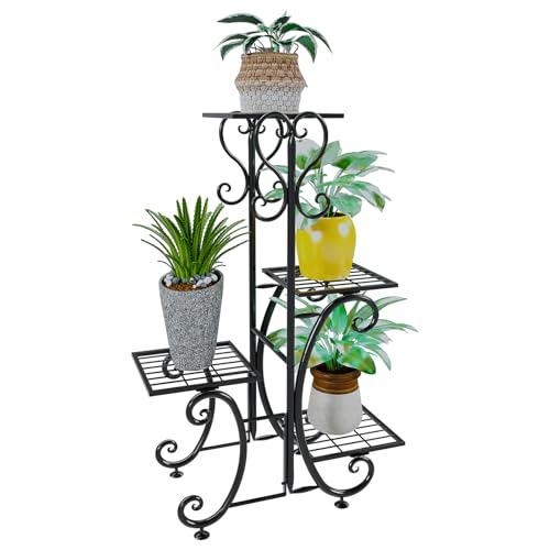 YisanCrafts 4 Tier Metal Plant Stand Indoor, Tiered Corner Plant Holders for Multiple Plants, 29 Inch Tall Flower Pot Holde Display Stand for Patio Garden Living Room Balcony Bedroom, Black