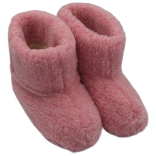 SolaDirect Women's Natural Sheep Wool Slippers, Warm and Cosy Ankle Boots with Soft Sheepskin Sole (Pink, Size: 5 UK / 38 EU)
