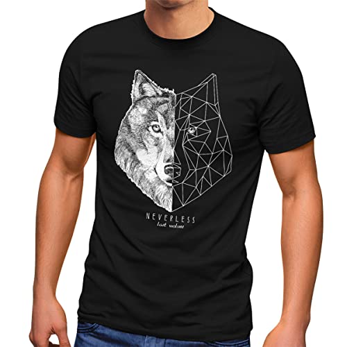 Mens T-Shirt Wolf Polygon Art Graphic Animal Print Printshirt Black S Cover