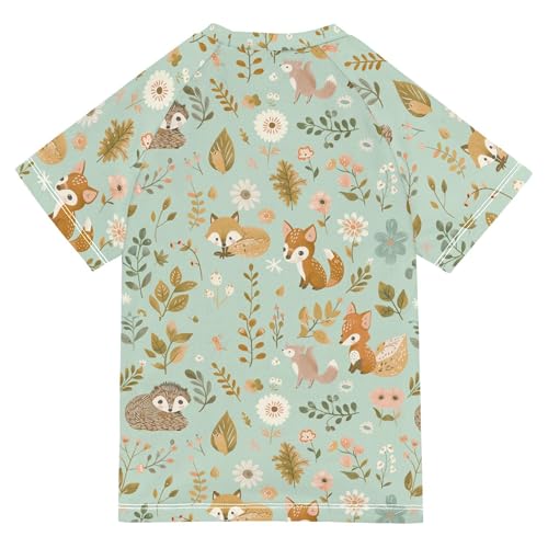 Cute Small Animals Kids Bathing Suits Girls Sun Protection Athletic Shirt Swimwear Beach Tops 3T2