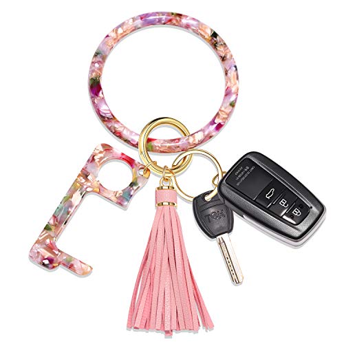 Key Ring Bracelet Wrist Keychain Bracelet Acetate Resin Keychain Wristlet Car Keychain For Women (Floral)