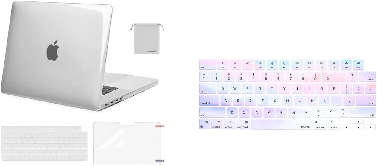MOSISO Compatible with MacBook Pro 16 inch Case 2021 Release A2485 M1 Pro / M1 Max, Plastic Hard Shell&Keyboard Skin&Screen Protector&Storage Bag, Crystal Clear&Colorful Clouds